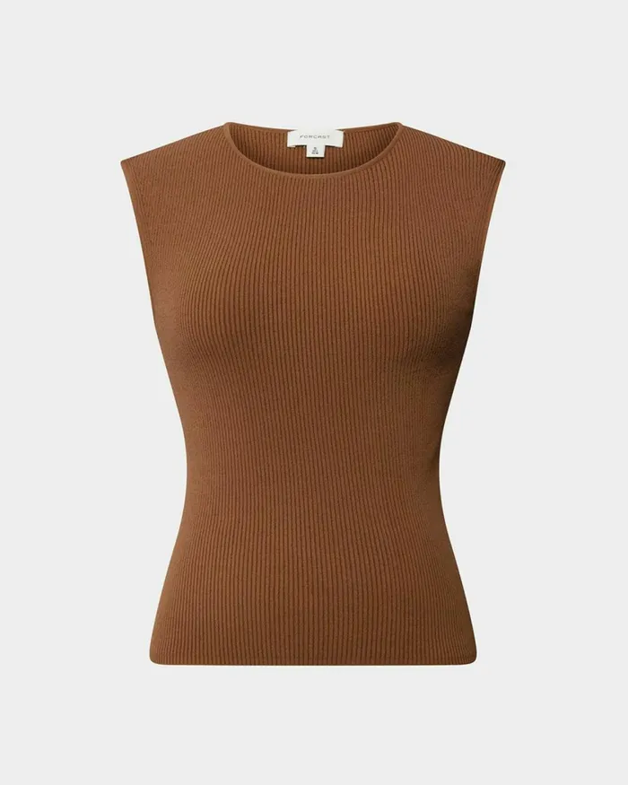 Forcast Viviana Sleeveless Knit Top Camelivoryblack Women TShirts and Tops