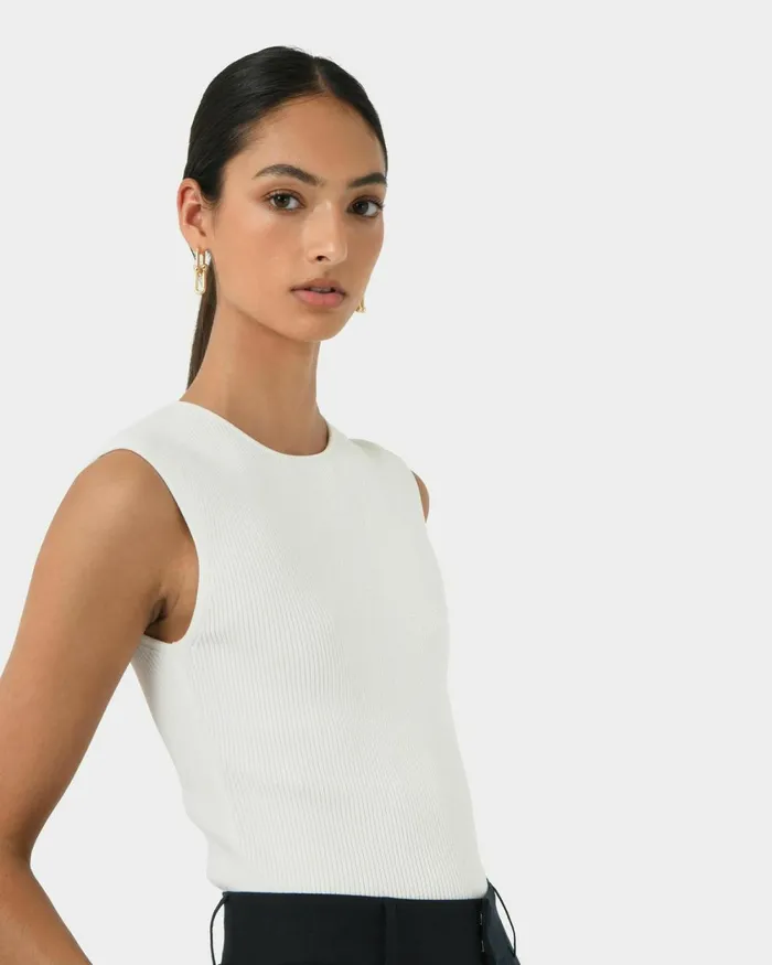 Forcast Viviana Sleeveless Knit Top Camelivoryblack Women TShirts and Tops