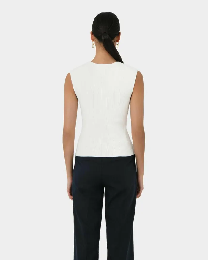 Forcast Viviana Sleeveless Knit Top Camelivoryblack Women TShirts and Tops