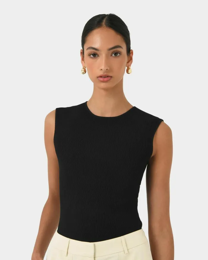 Forcast Viviana Sleeveless Knit Top Camelivoryblack Women TShirts and Tops