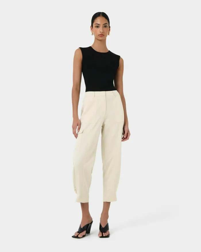 Forcast Viviana Sleeveless Knit Top Camelivoryblack Women TShirts and Tops