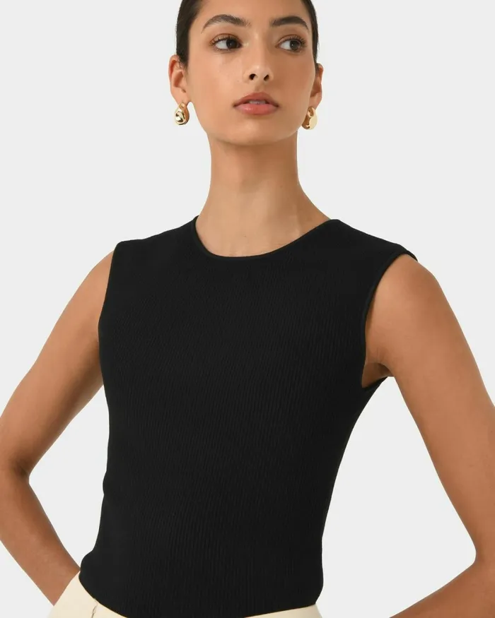 Forcast Viviana Sleeveless Knit Top Camelivoryblack Women TShirts and Tops