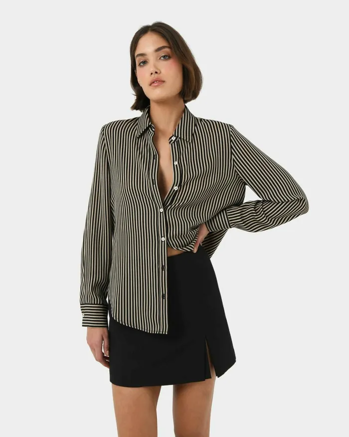 Forcast Wanda Stripe Satin Shirt Women TShirts and Tops
