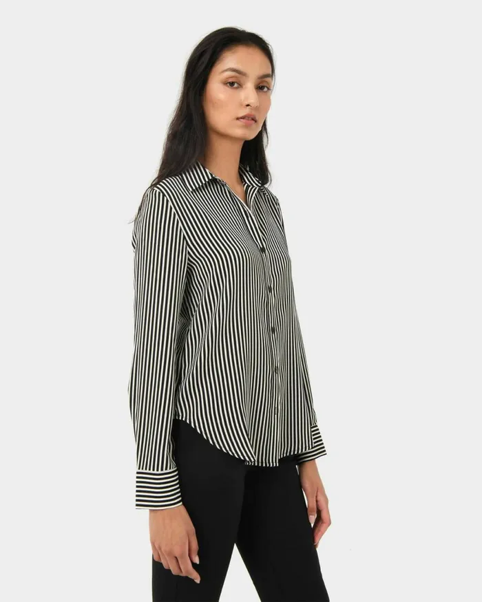 Forcast Wanda Stripe Satin Shirt Women TShirts and Tops