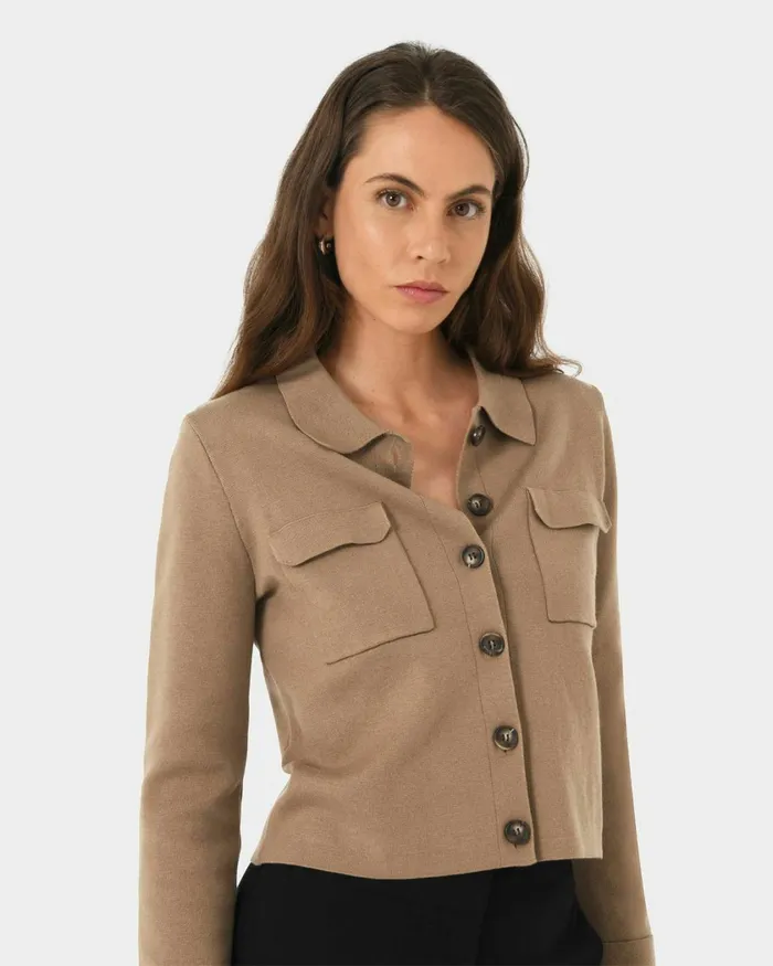 Forcast Willow Collar Cardigan Camelivoryblack Women Long Sleeve Tops