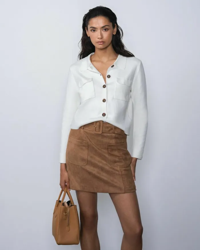 Forcast Willow Collar Cardigan Camelivoryblack Women Long Sleeve Tops