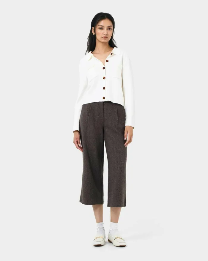 Forcast Willow Collar Cardigan Camelivoryblack Women Long Sleeve Tops