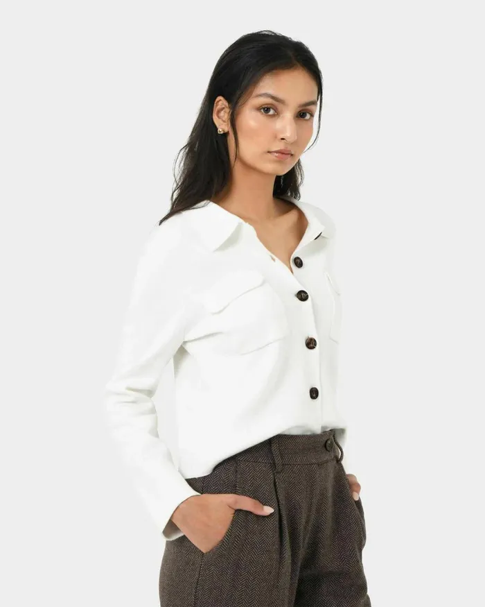 Forcast Willow Collar Cardigan Camelivoryblack Women Long Sleeve Tops