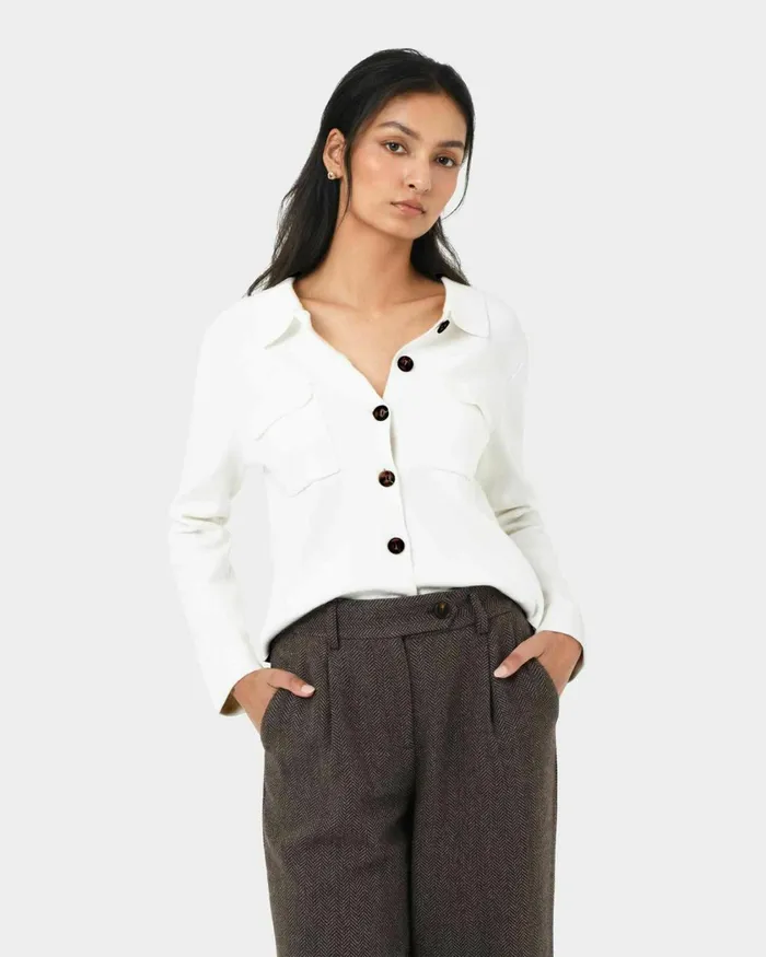 Forcast Willow Collar Cardigan Camelivoryblack Women TShirts and Tops