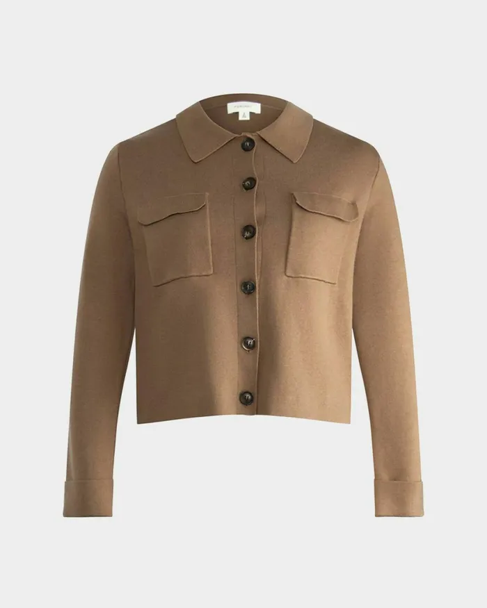 Forcast Willow Collar Cardigan Camelivoryblack Women TShirts and Tops
