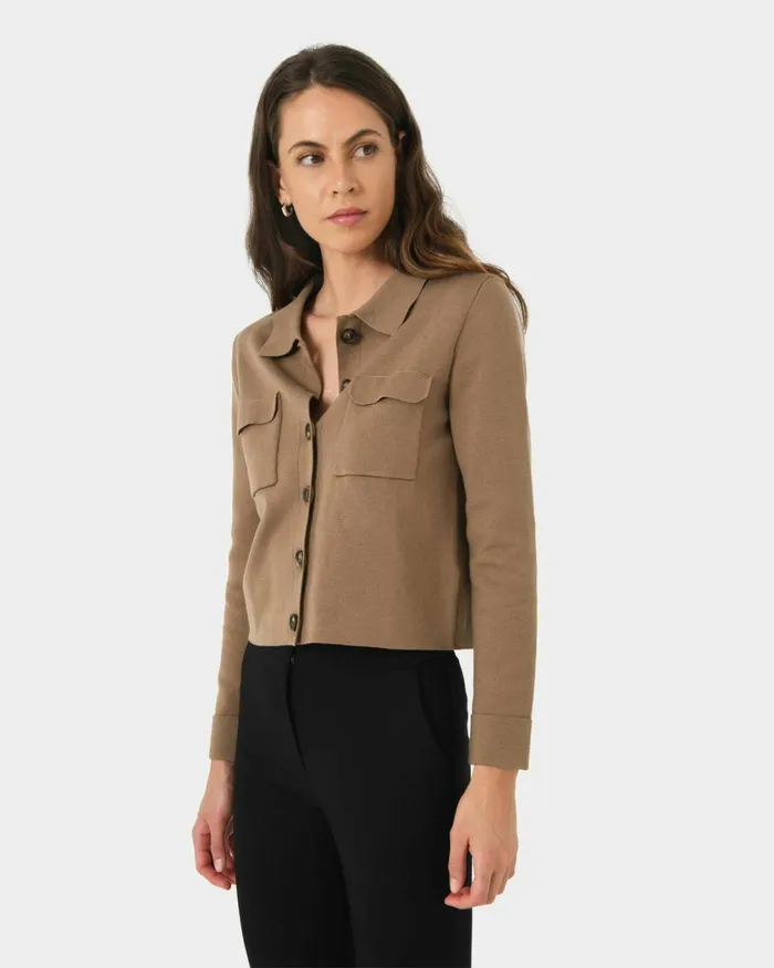 Forcast Willow Collar Cardigan Camelivoryblack Women TShirts and Tops