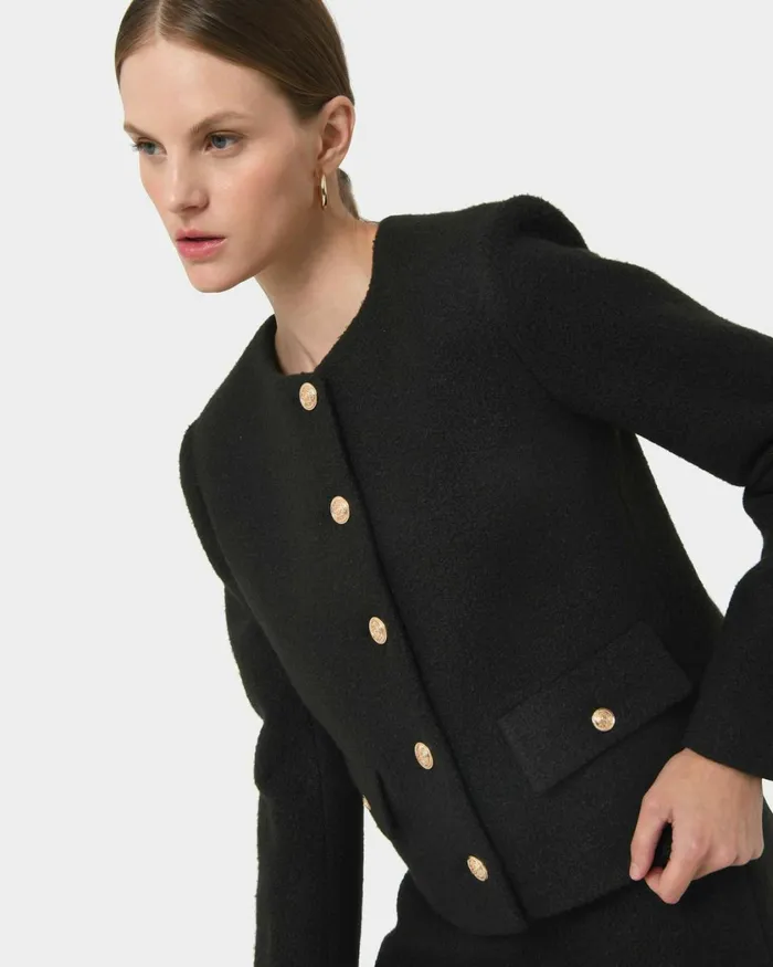 Forcast Zahra Boucle Yarn Jacket Black Women Jackets and Blazers