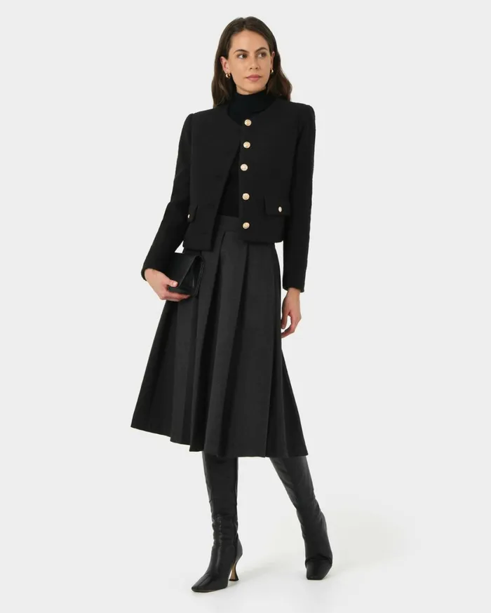 Forcast Zahra Boucle Yarn Jacket Black Women Jackets and Blazers