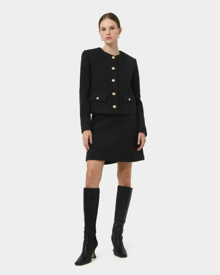 Forcast Zahra Boucle Yarn Jacket Black Women Jackets and Blazers