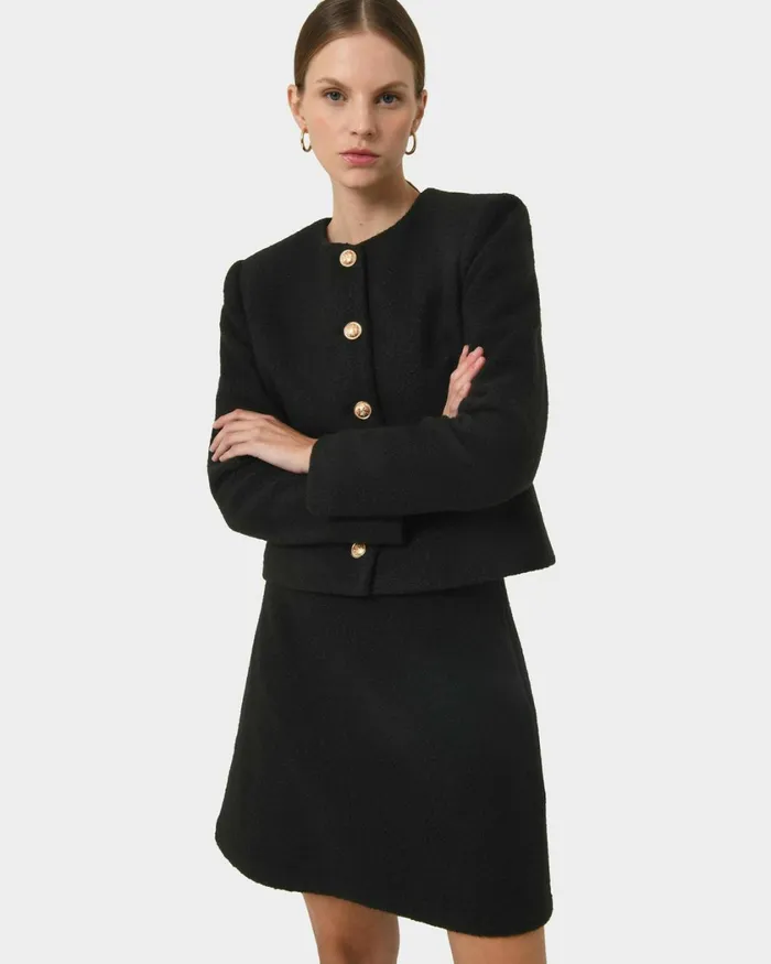 Forcast Zahra Boucle Yarn Mini Skirt Black Women Mini Skirts