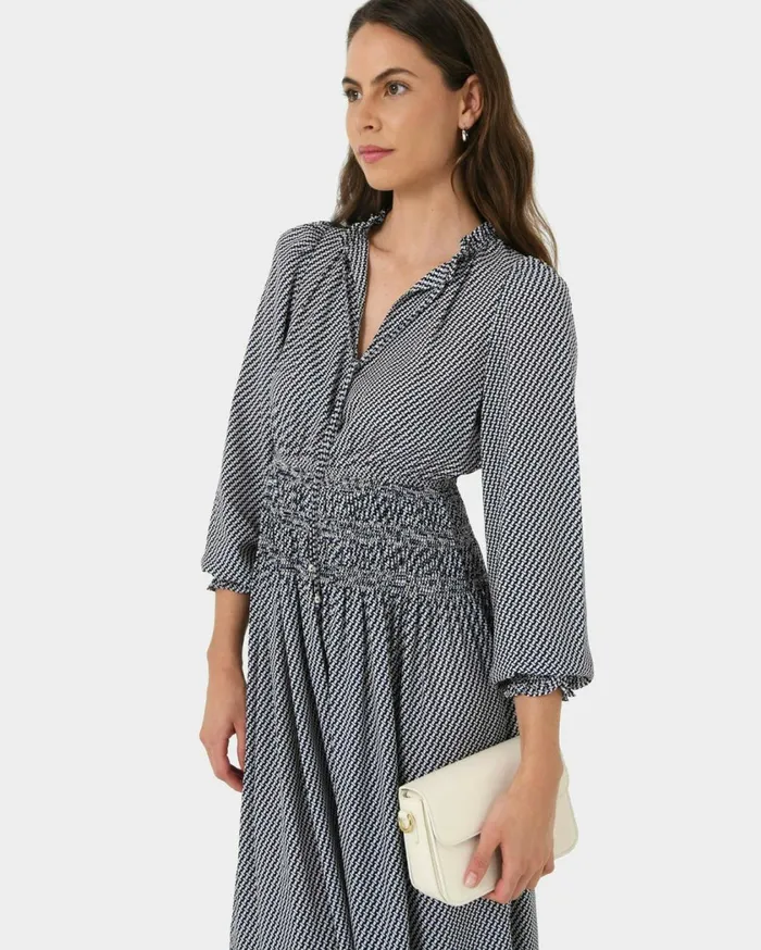 Forcast Zahra Geo Print Dress Women Midi Dresses