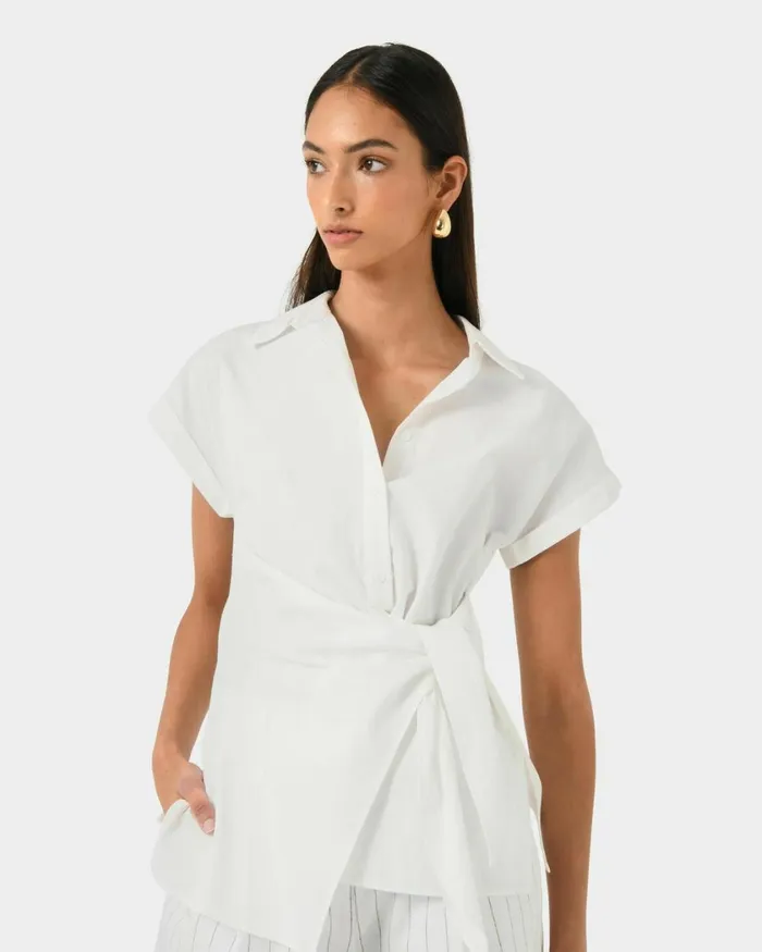 Forcast Zalia Tie Button Shirt Butterivory Women TShirts and Tops