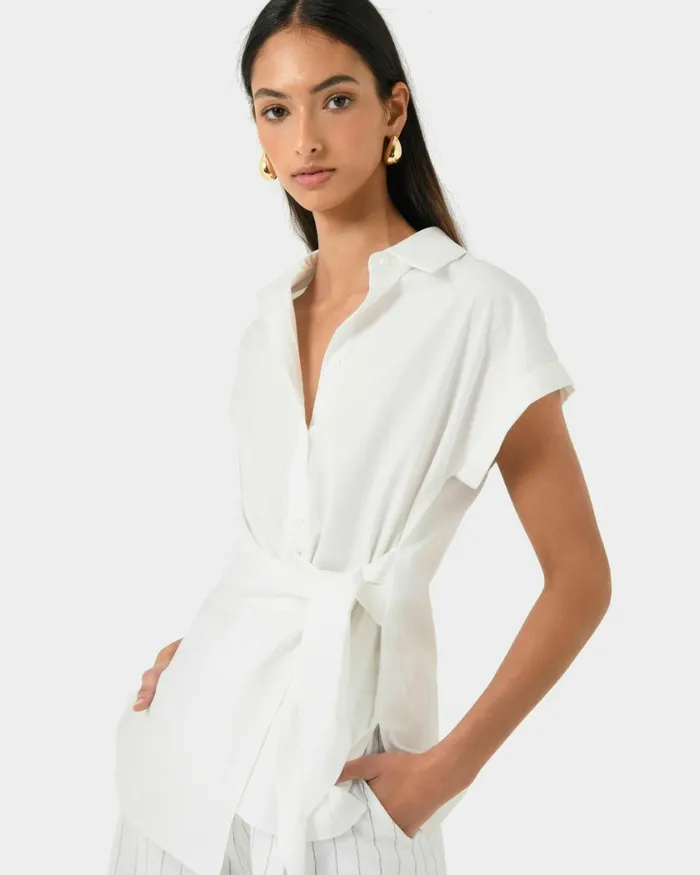 Forcast Zalia Tie Button Shirt Butterivory Women TShirts and Tops