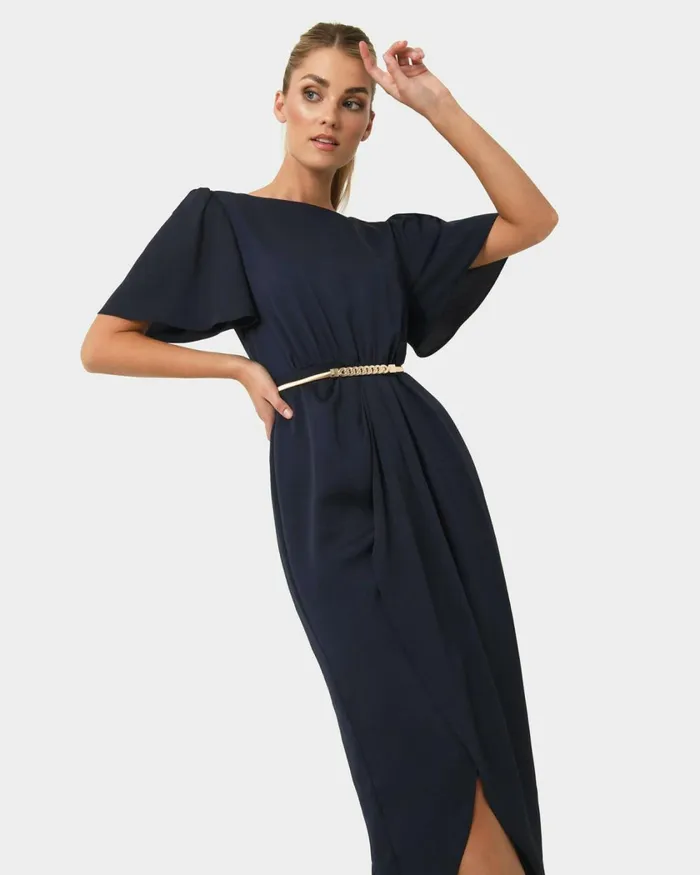 Forcast Zuba Midi Dress Dark Navy Women Midi Dresses