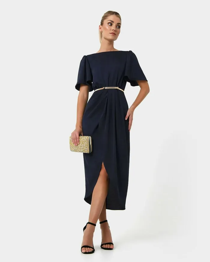Forcast Zuba Midi Dress Dark Navy Women Midi Dresses