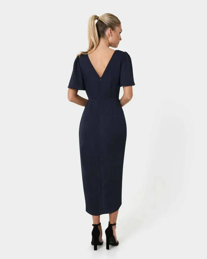 Forcast Zuba Midi Dress Dark Navy Women Midi Dresses