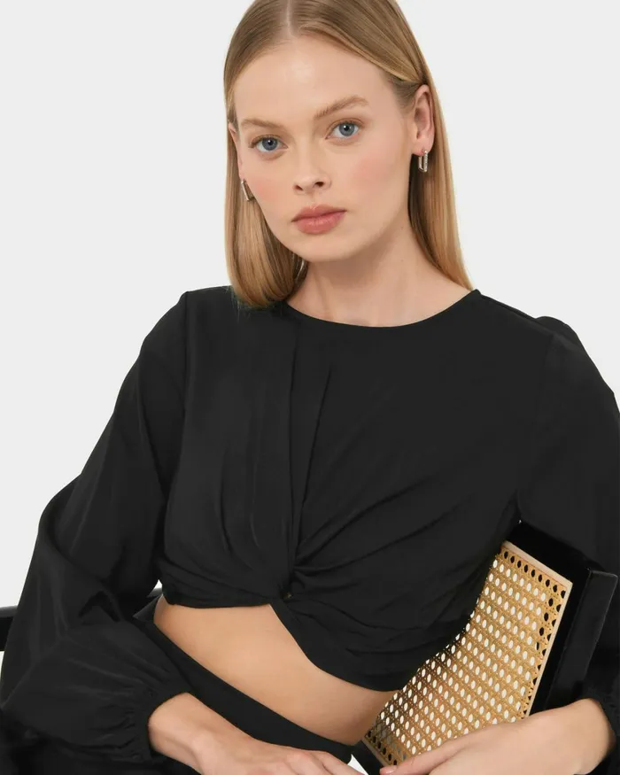 Forcast Zyana Knotted Front Top Dark Rustblack Women TShirts and Tops