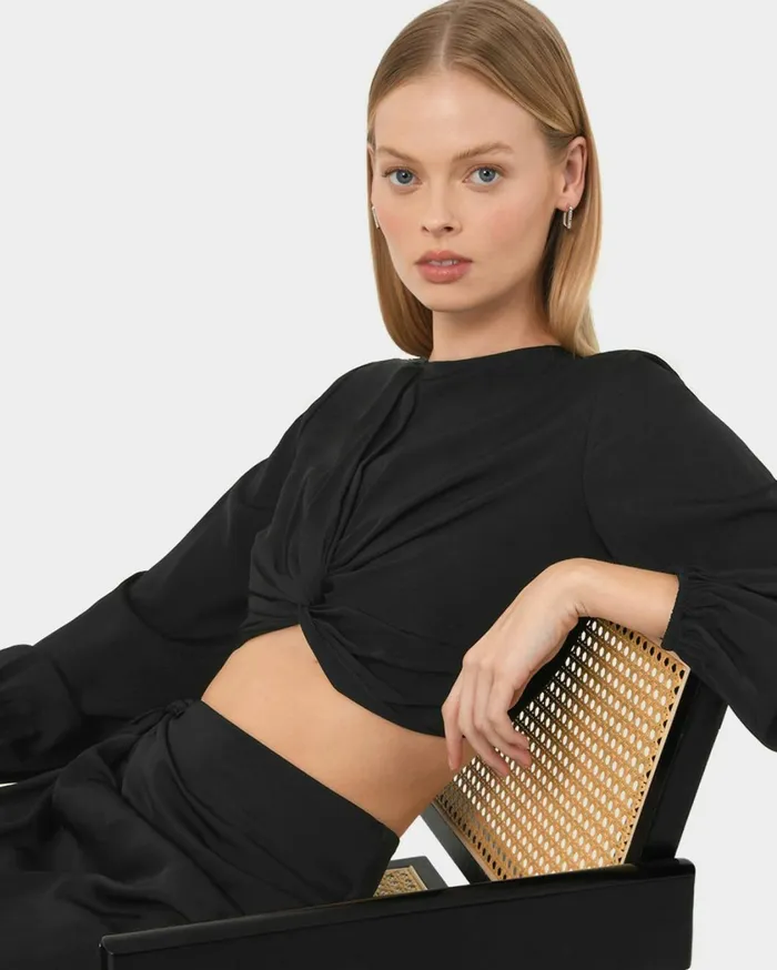 Forcast Zyana Knotted Front Top Dark Rustblack Women TShirts and Tops