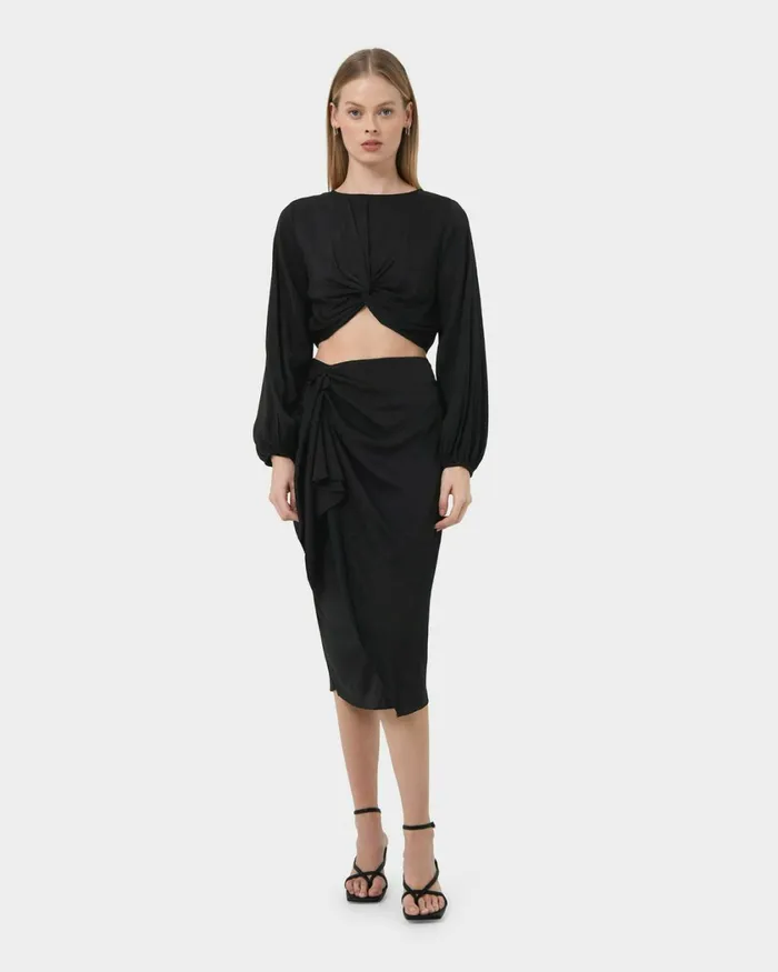 Forcast Zyana Knotted Front Top Dark Rustblack Women TShirts and Tops