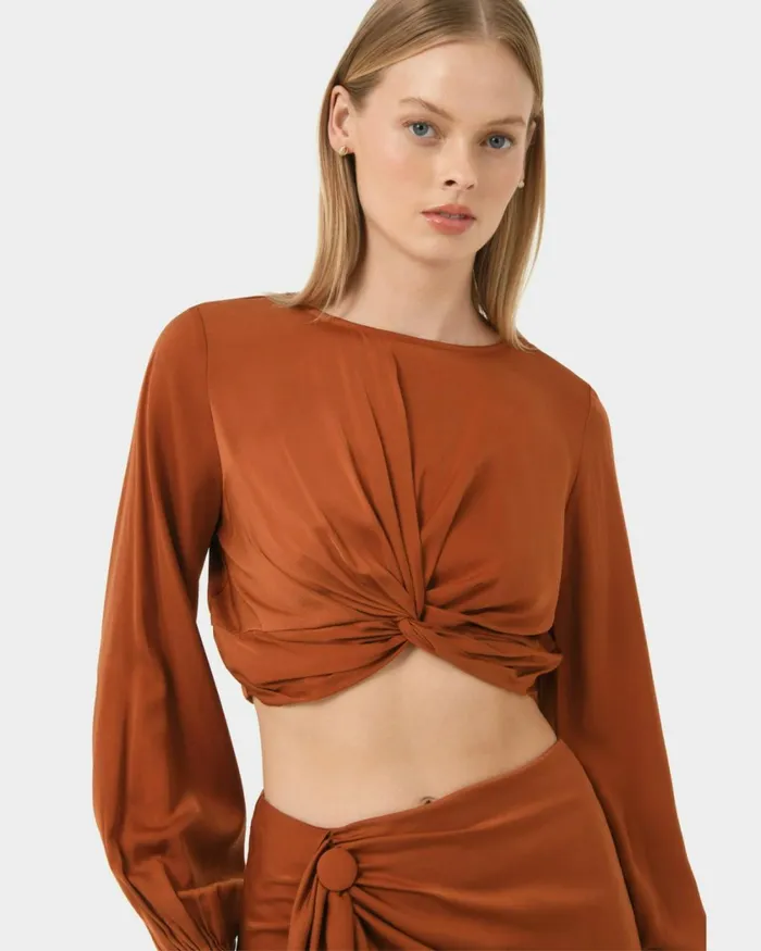 Forcast Zyana Knotted Front Top Dark Rustblack Women TShirts and Tops