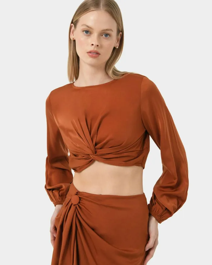 Forcast Zyana Knotted Front Top Dark Rustblack Women TShirts and Tops