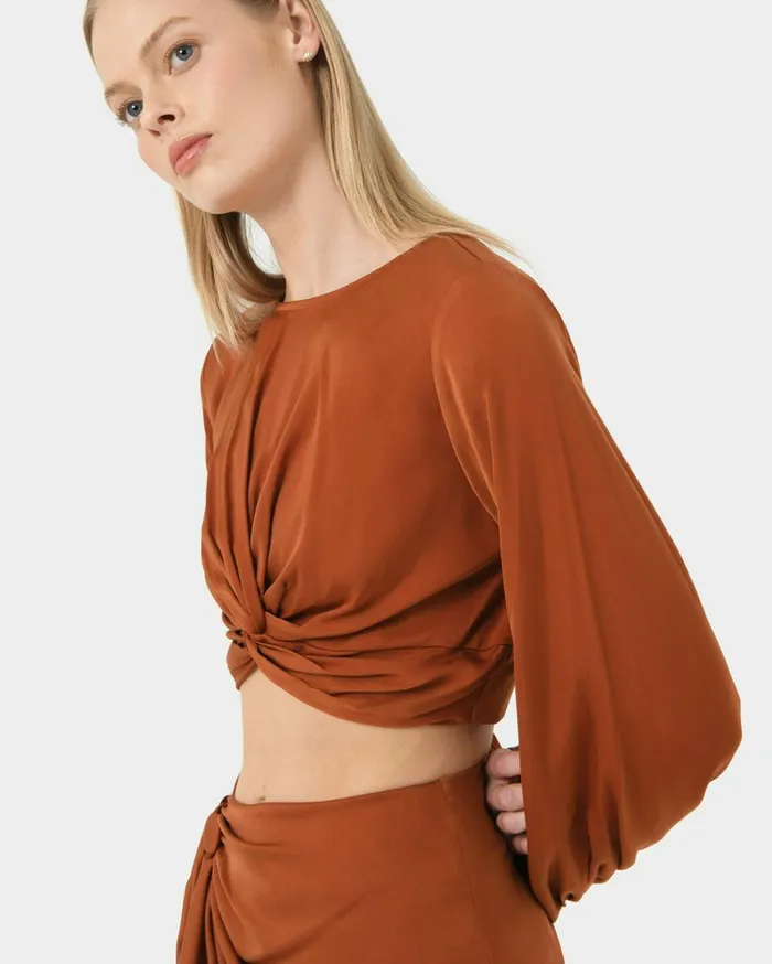 Forcast Zyana Knotted Front Top Dark Rustblack Women TShirts and Tops