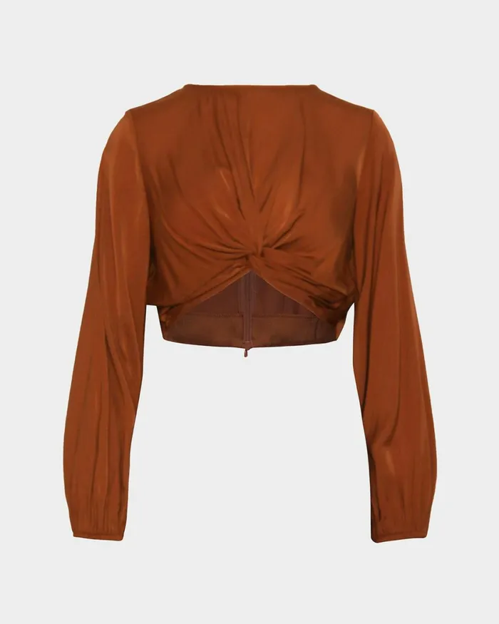 Forcast Zyana Knotted Front Top Dark Rustblack Women TShirts and Tops