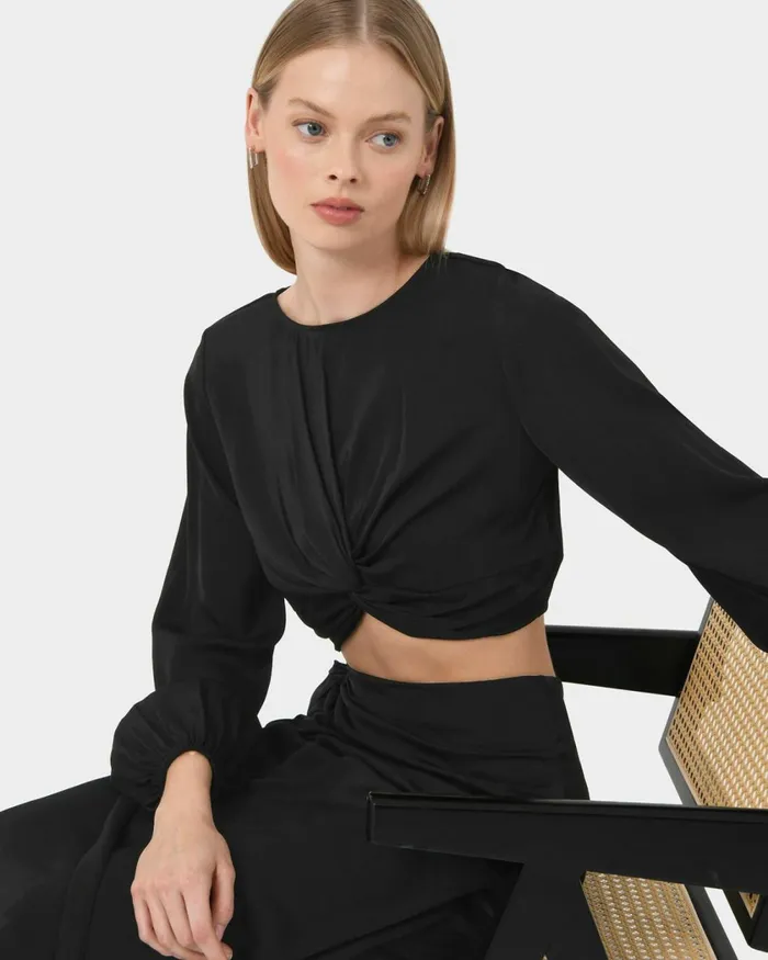 Forcast Zyana Knotted Front Top Dark Rustblack Women TShirts and Tops