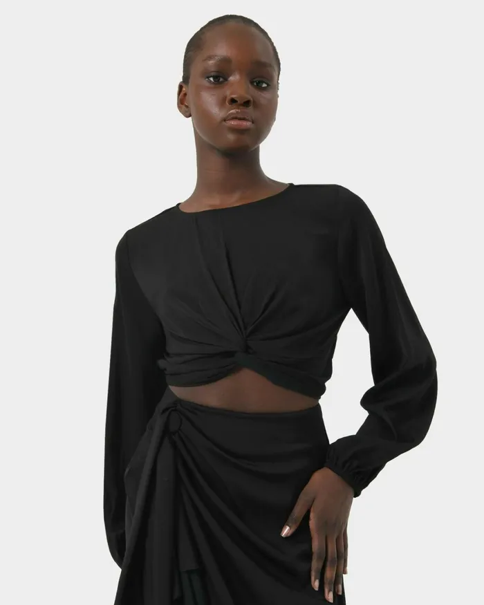 Forcast Zyana Knotted Front Top Dark Rustblack Women TShirts and Tops