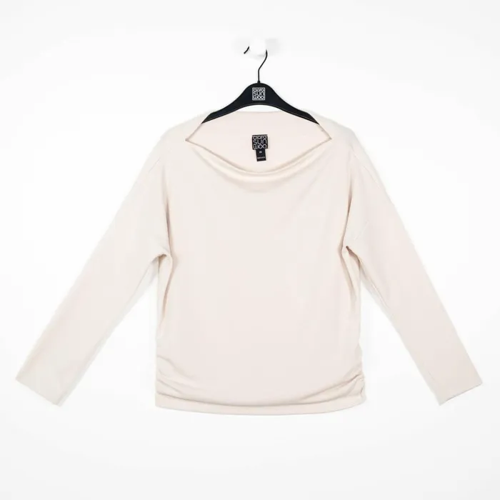 French TerryLike Knit 8211 Boat Neck Side Ruched Sweater Top 8211 Bone 8211 Final Sale Women Clara Sunwoo Sweaters