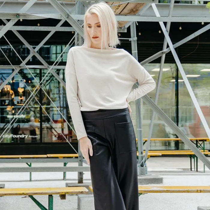 French TerryLike Knit 8211 Boat Neck Side Ruched Sweater Top 8211 Bone 8211 Final Sale Women Clara Sunwoo Sweaters