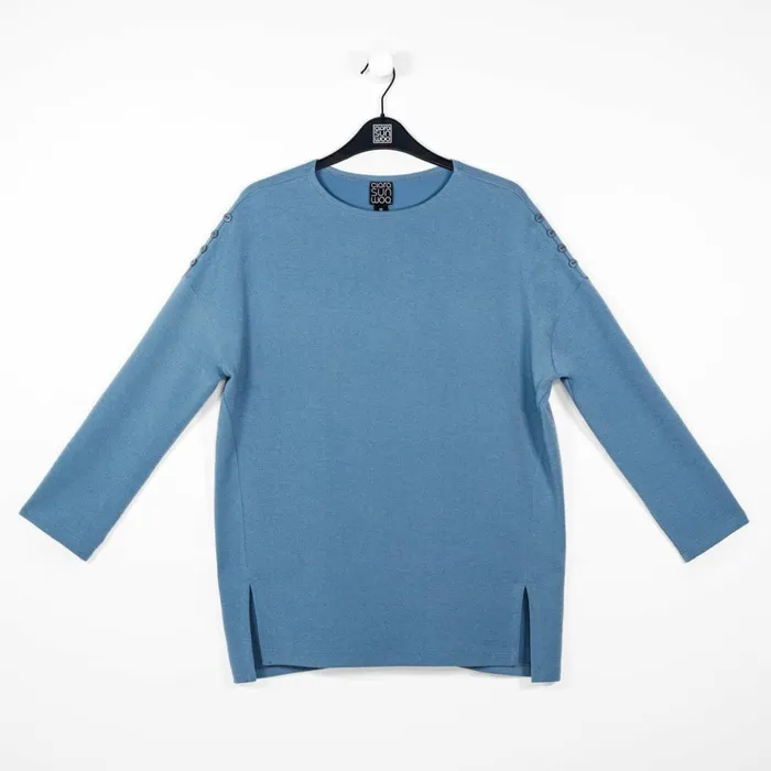 French TerryLike Knit 8211 Vented Sweater Tunic 8211 Powder Blue 8211 Final Sale Women Clara Sunwoo Sweaters