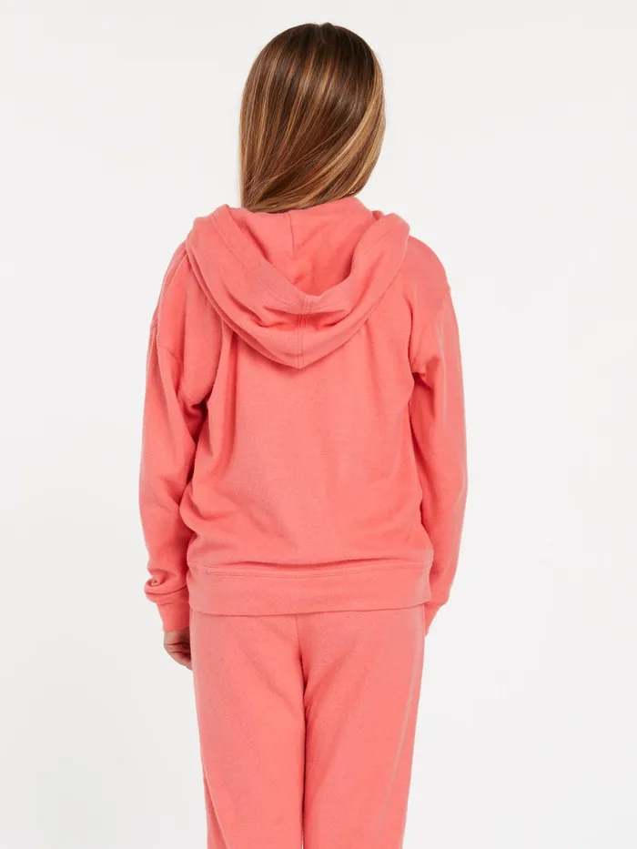 Girls Hoodies and Sweatshirts Volcom Girls Lived In Lounge Zip Sweatshirt 8211 Electric Coral