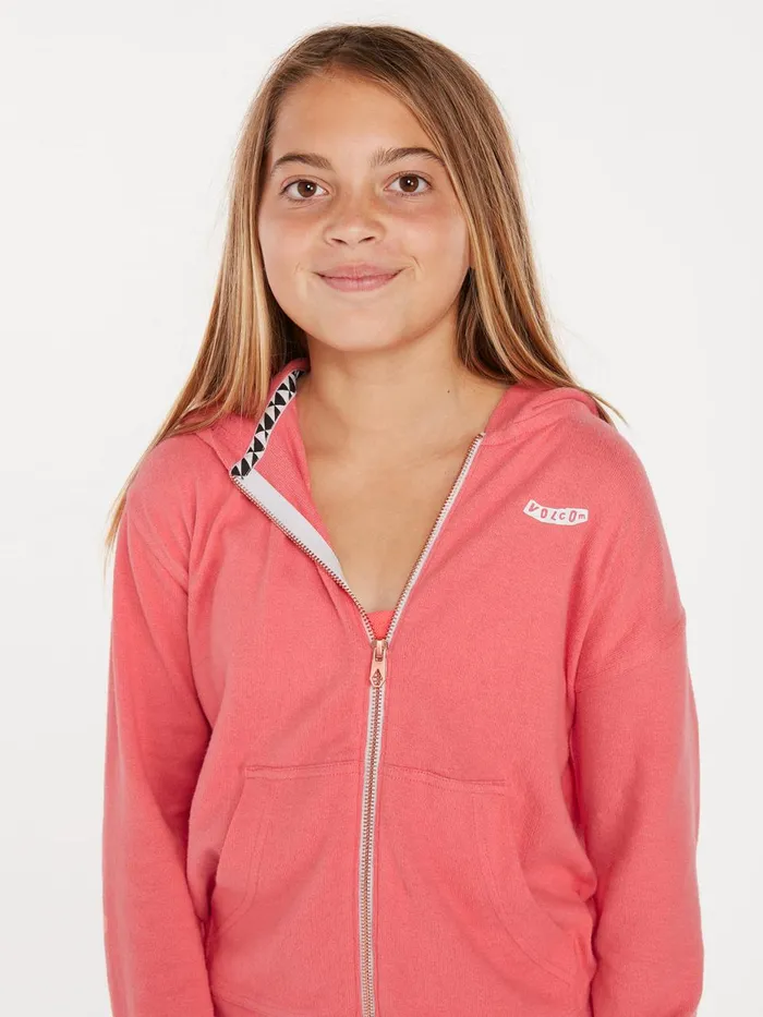 Girls Hoodies and Sweatshirts Volcom Girls Lived In Lounge Zip Sweatshirt 8211 Electric Coral