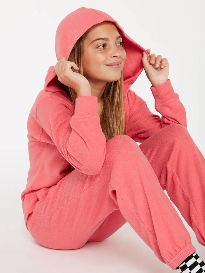 Girls Hoodies and Sweatshirts Volcom Girls Lived In Lounge Zip Sweatshirt 8211 Electric Coral