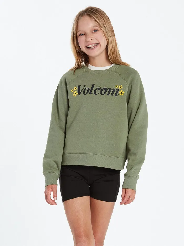 Girls Hoodies and Sweatshirts Volcom Girls Truly Stokin Crew 8211 Light Army
