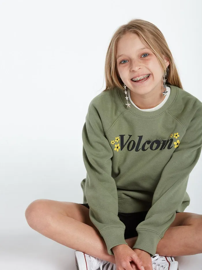 Girls Hoodies and Sweatshirts Volcom Girls Truly Stokin Crew 8211 Light Army