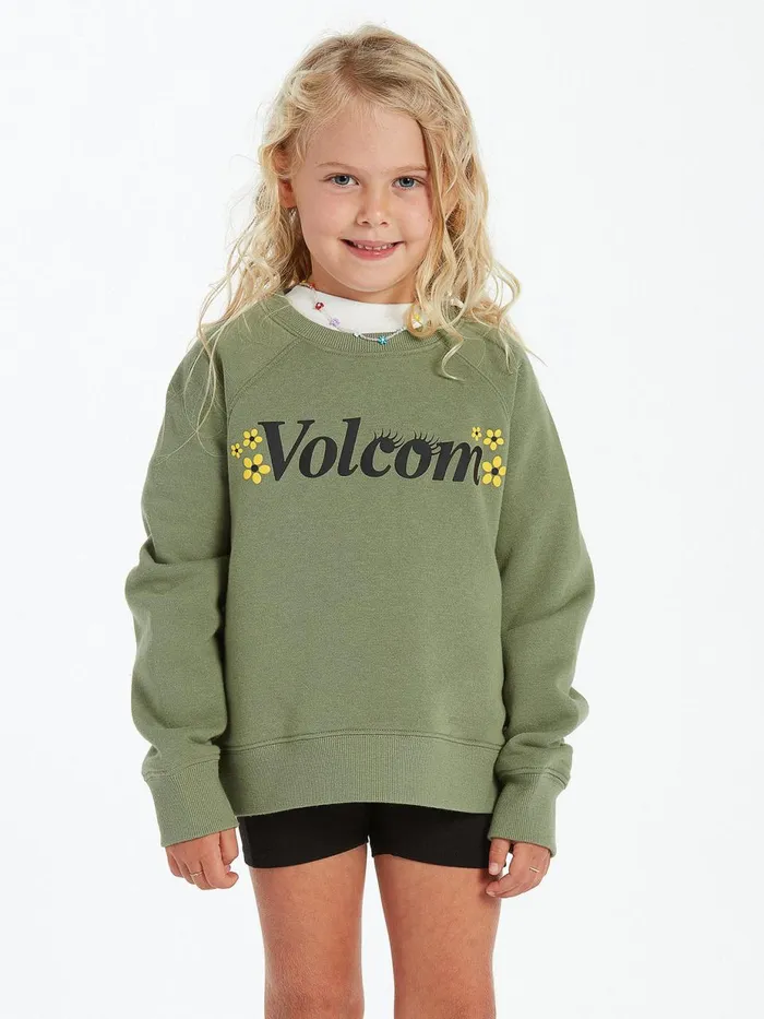 Girls Hoodies and Sweatshirts Volcom Girls Truly Stokin Crew 8211 Light Army