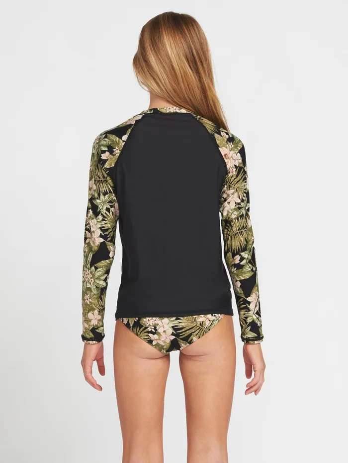 Girls Swim Volcom Girls Midnight Tropic Long Sleeve UPF 50 Rashguard 8211 Shadow Lime