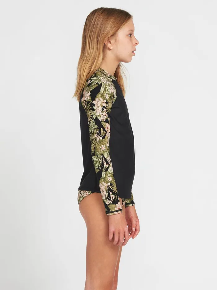 Girls Swim Volcom Girls Midnight Tropic Long Sleeve UPF 50 Rashguard 8211 Shadow Lime