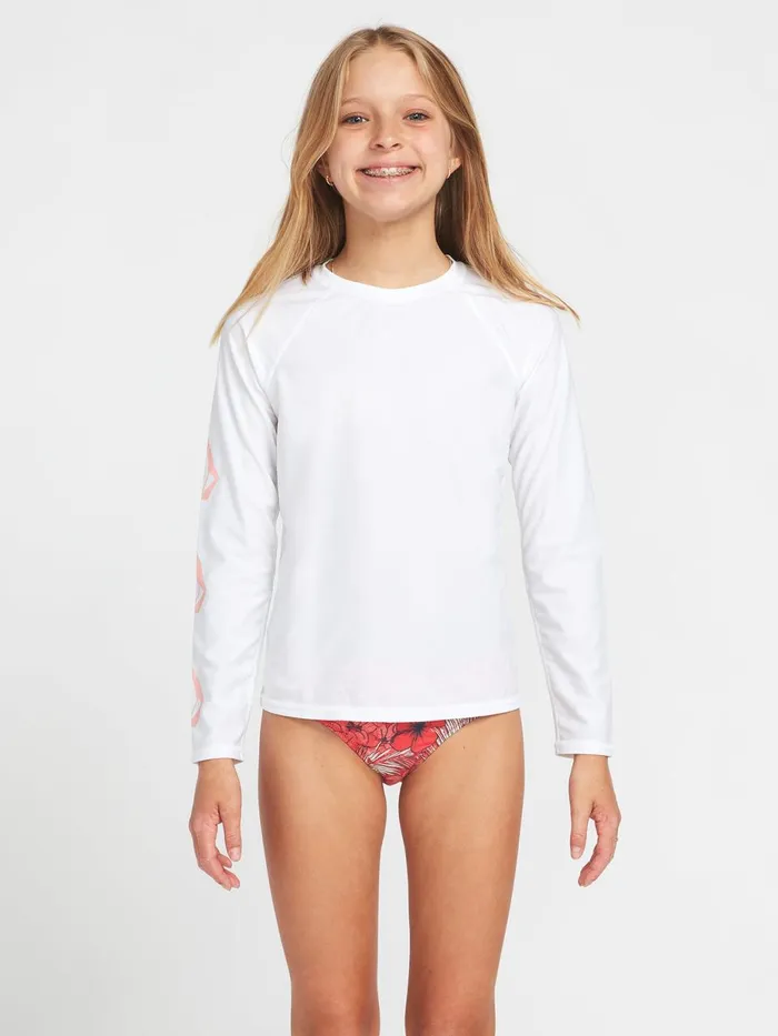 Girls Swim Volcom Girls Simply Core Long Sleeve UPF 50 Rashguard 8211 White