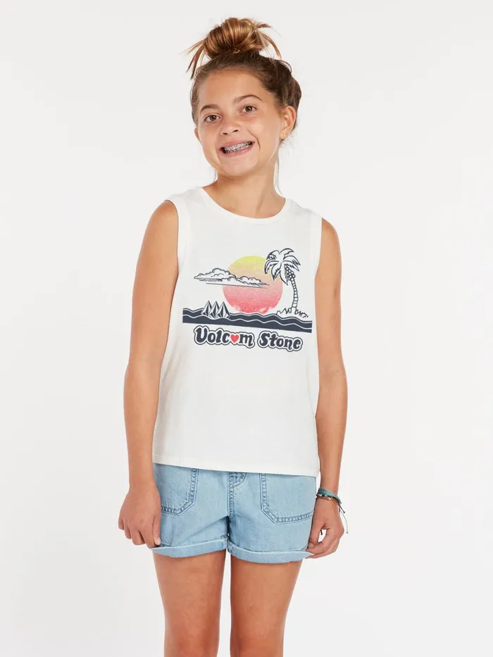 Girls TShirts and Tanks Volcom Girls Flexin Muscle Tank 8211 Star White