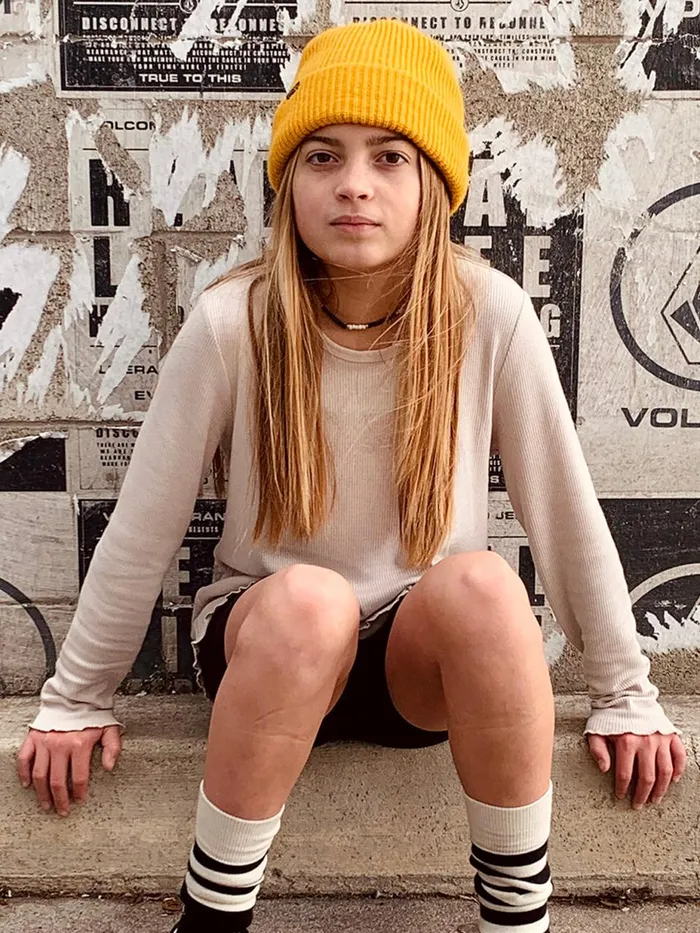 Girls TShirts and Tanks Volcom Girls Lived In Lounge Thermal Long Sleeve Top 8211 Bone