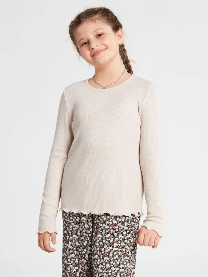 Girls TShirts and Tanks Volcom Girls Lived In Lounge Thermal Long Sleeve Top 8211 Bone