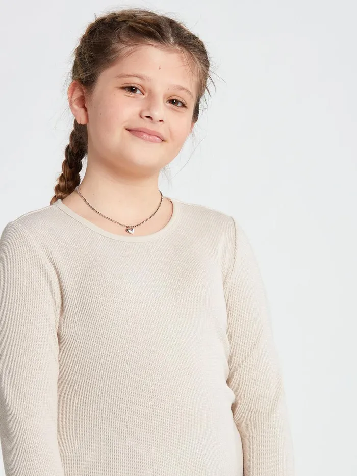 Girls TShirts and Tanks Volcom Girls Lived In Lounge Thermal Long Sleeve Top 8211 Bone